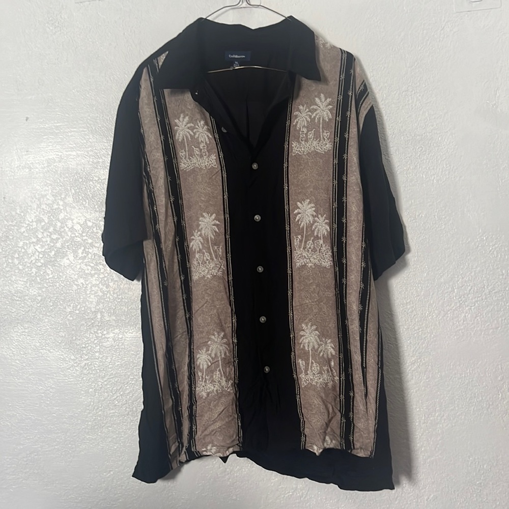 Black palm tree button down lightweight summer shirt short sleeve men’s XL